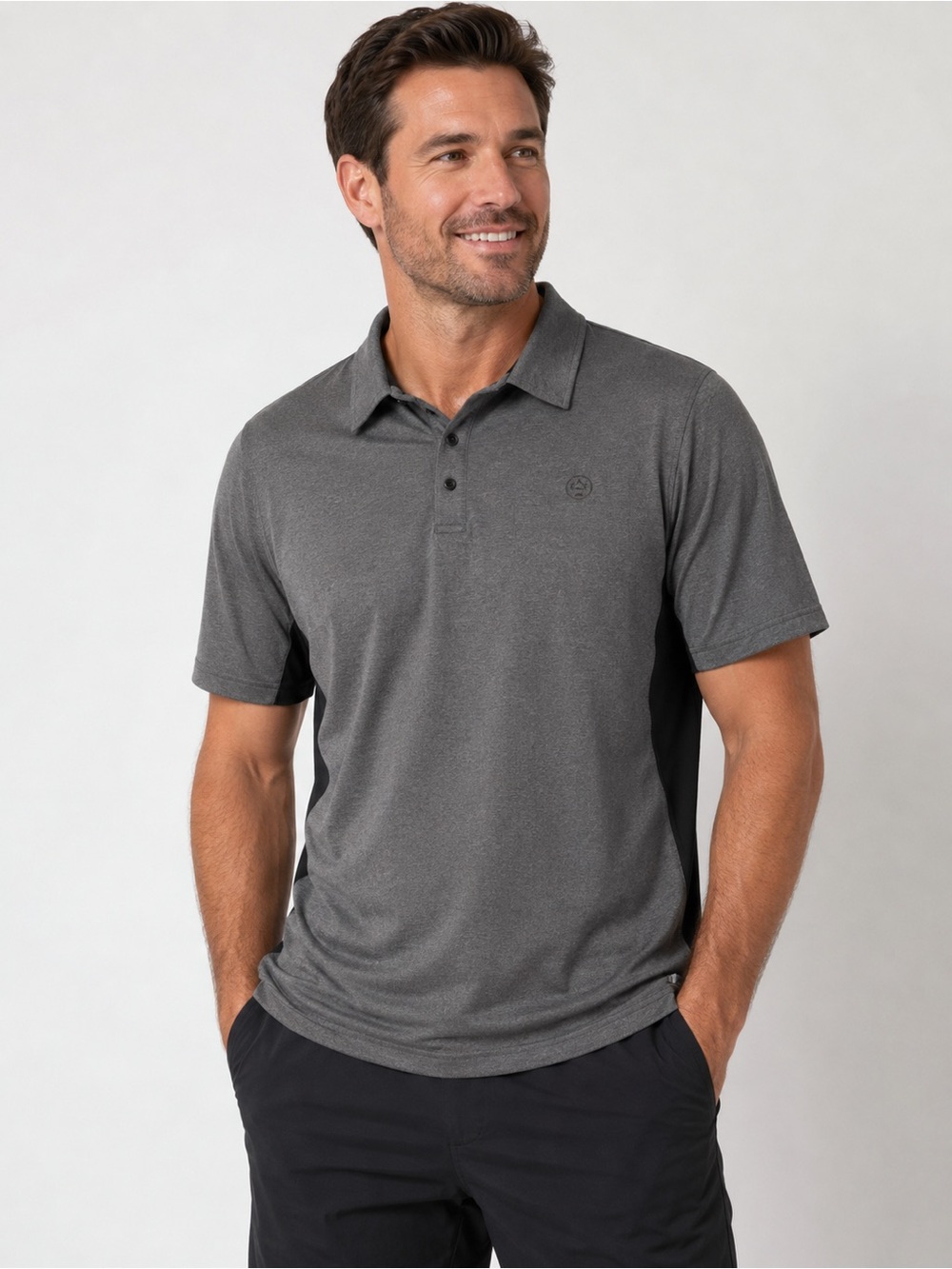 WRANGLER ATG MENS GRAY BLACK SHORT SLEEVE POLO SIZE XL